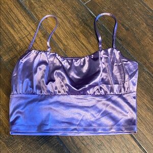 Divided Purple Satin Crop Top
